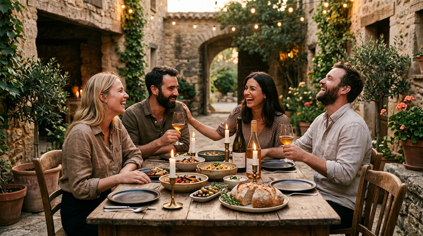 Friends enjoying dinner together